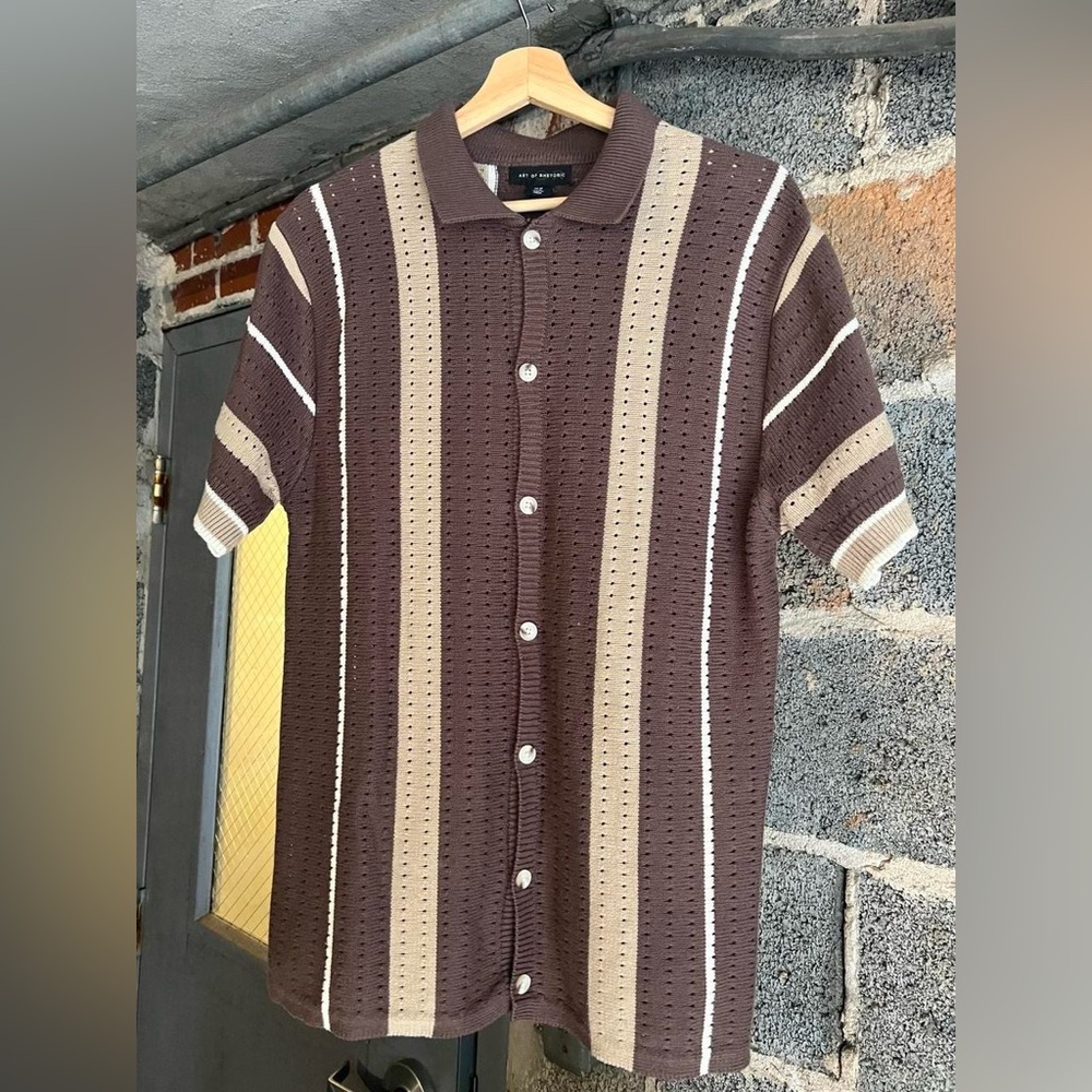 Brown Striped Men's Knit Shirt